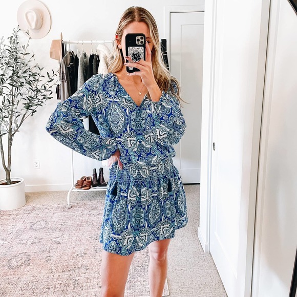 PARKER Blue Silk Paisley Boho Printed Peasant Dress - Picture 12 of 12